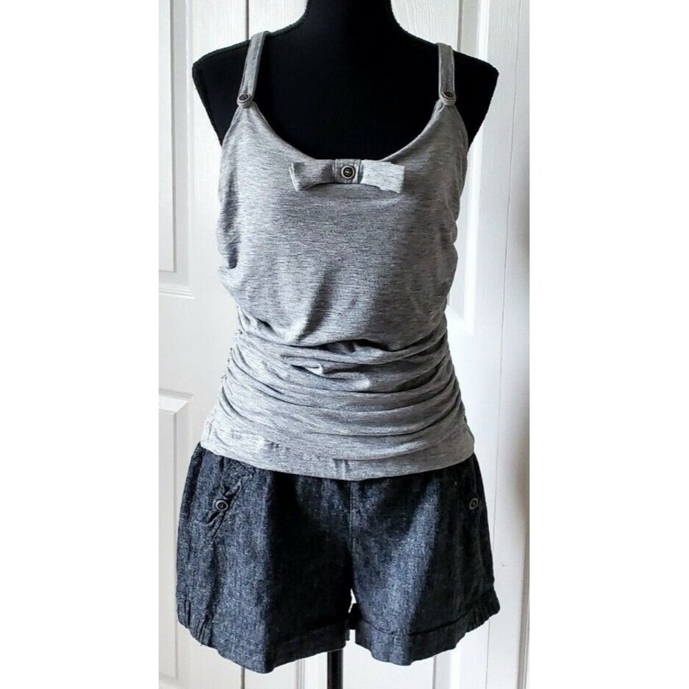 Chime Womens Gray Romper Tank T-shirt Top Cotton Shorts Pockets and Cuffs Sz L